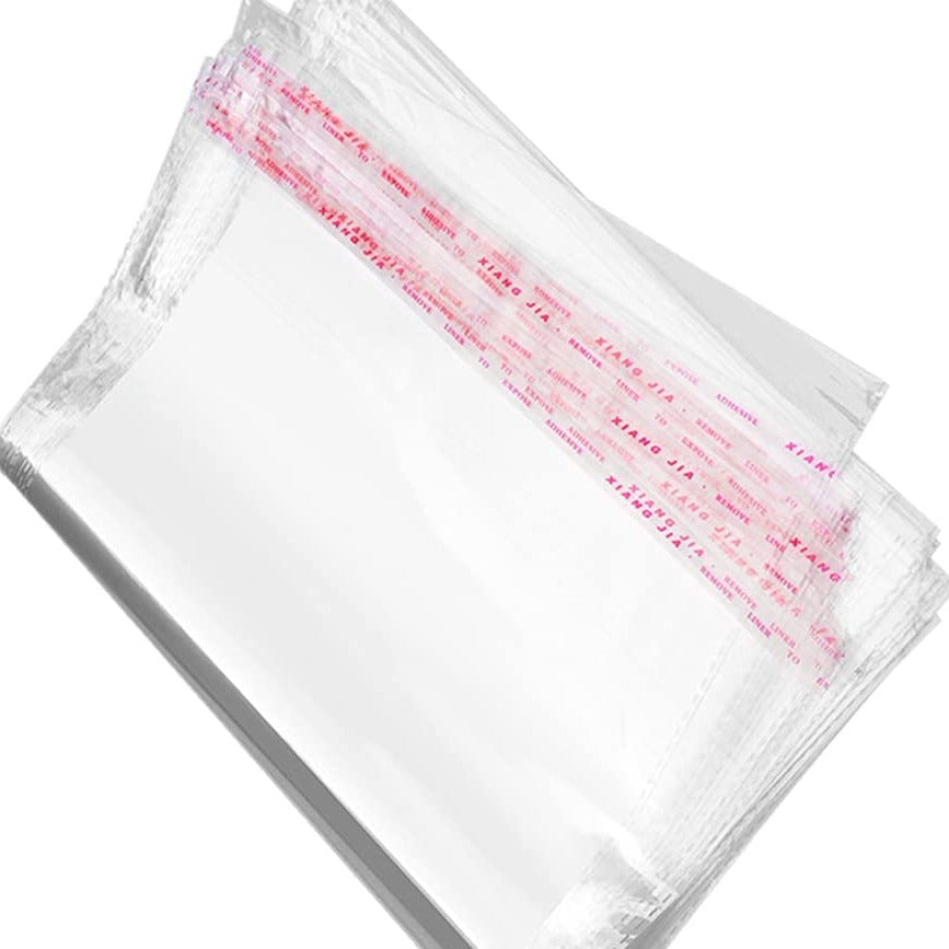 Yusland 500 Count - 12” X 15” Resealable Self Seal Clear Cello Lip and Tape OPP Poly Bags for Packaging, Clothing, Magazines, Party Favors, Bulk