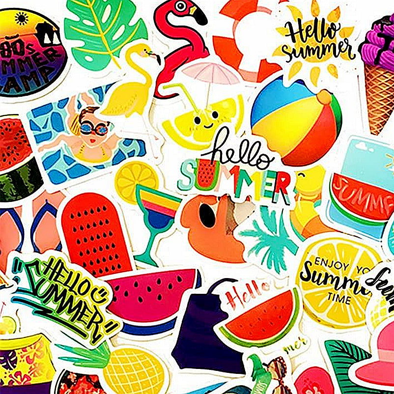 Yusland-Stickers 3 Sets 50 Sticekrs/Set Summer Drinks Desserts Beach Swimming Bikini Skateboard Vinyl Laptop Luggage Decals Dope Sticker Random